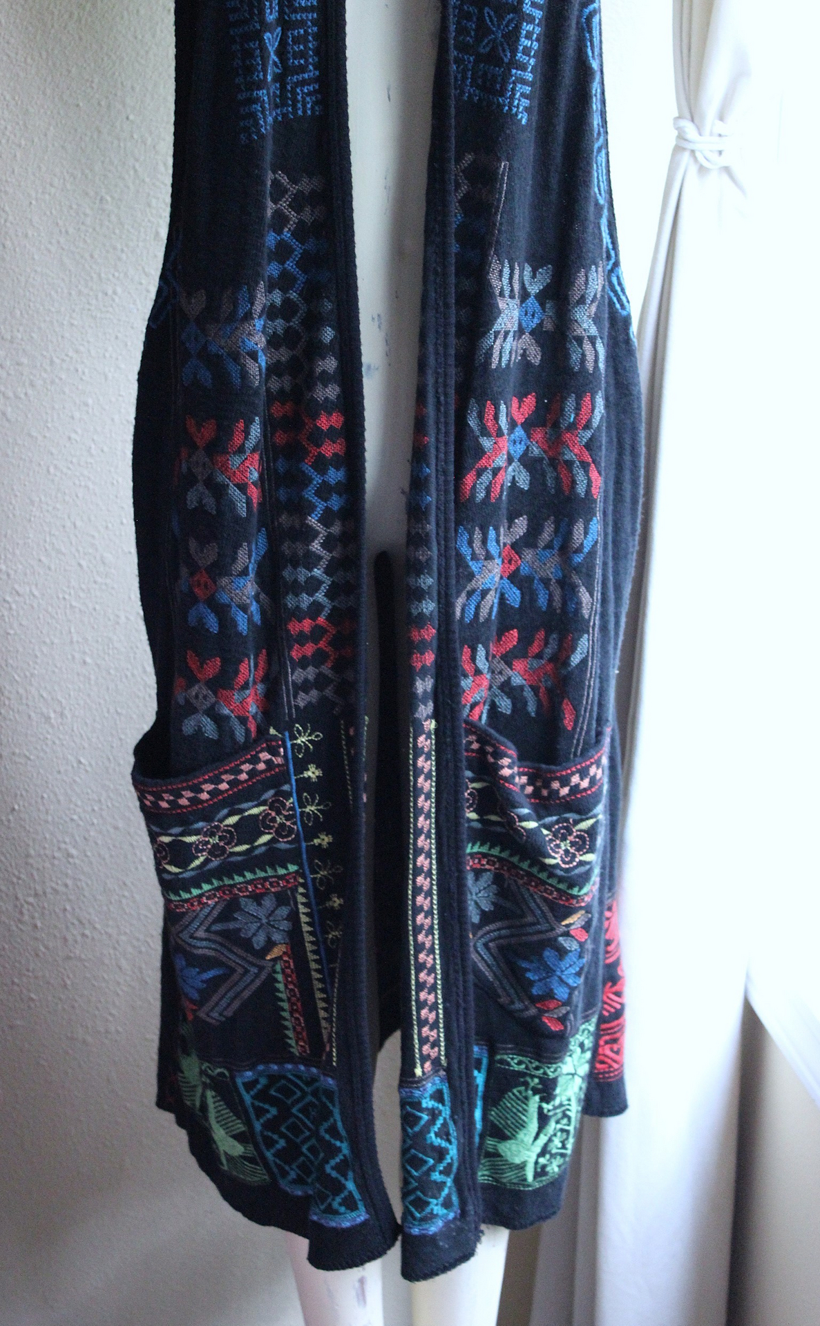 NEW! Vintage Biya by Johnny Was Long Embroidered Open Front Vest with Front Pockets