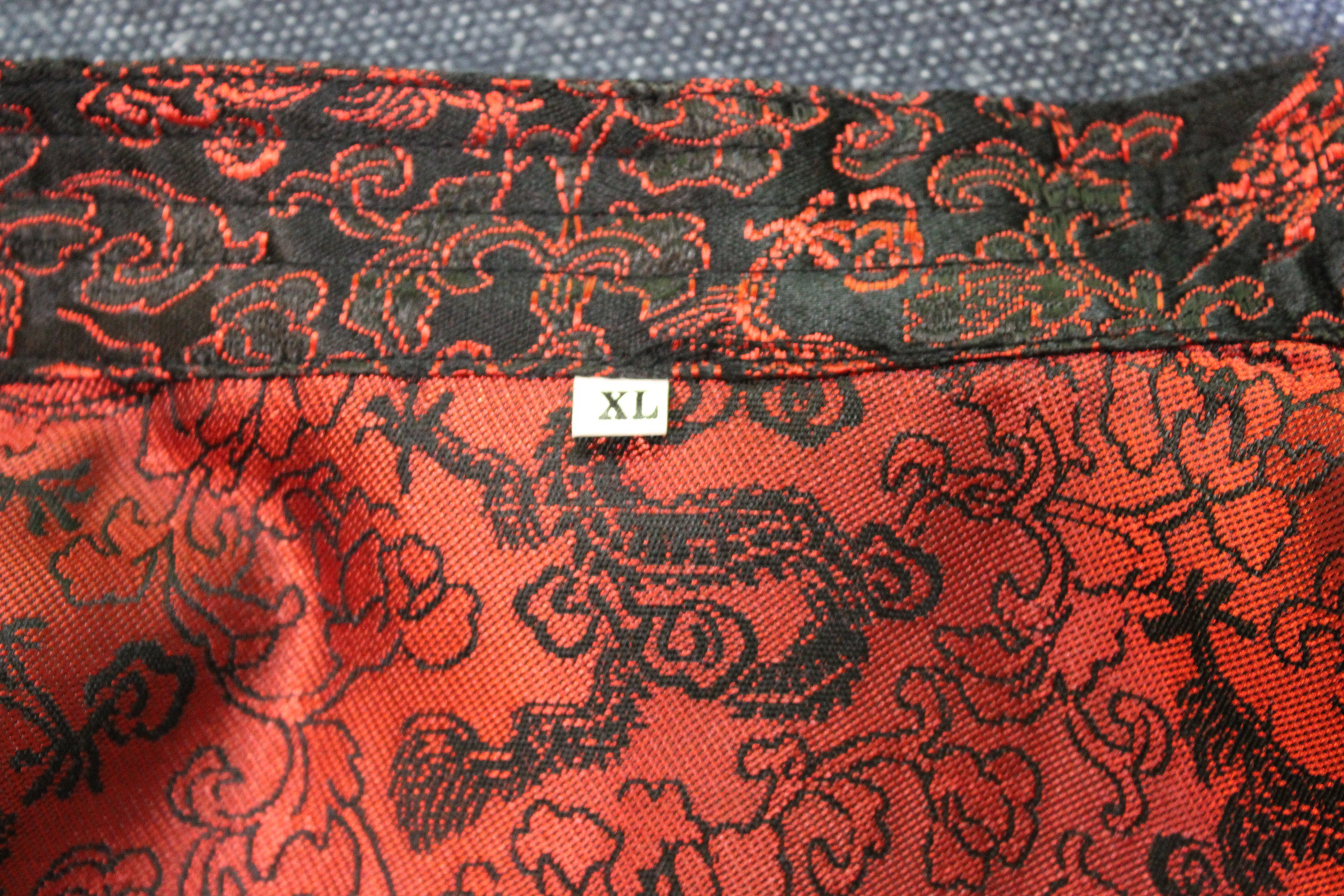 NWOT Authentic Traditional Vietnamese Red and Black Dragon Brocade and Frog Closure Jacket 