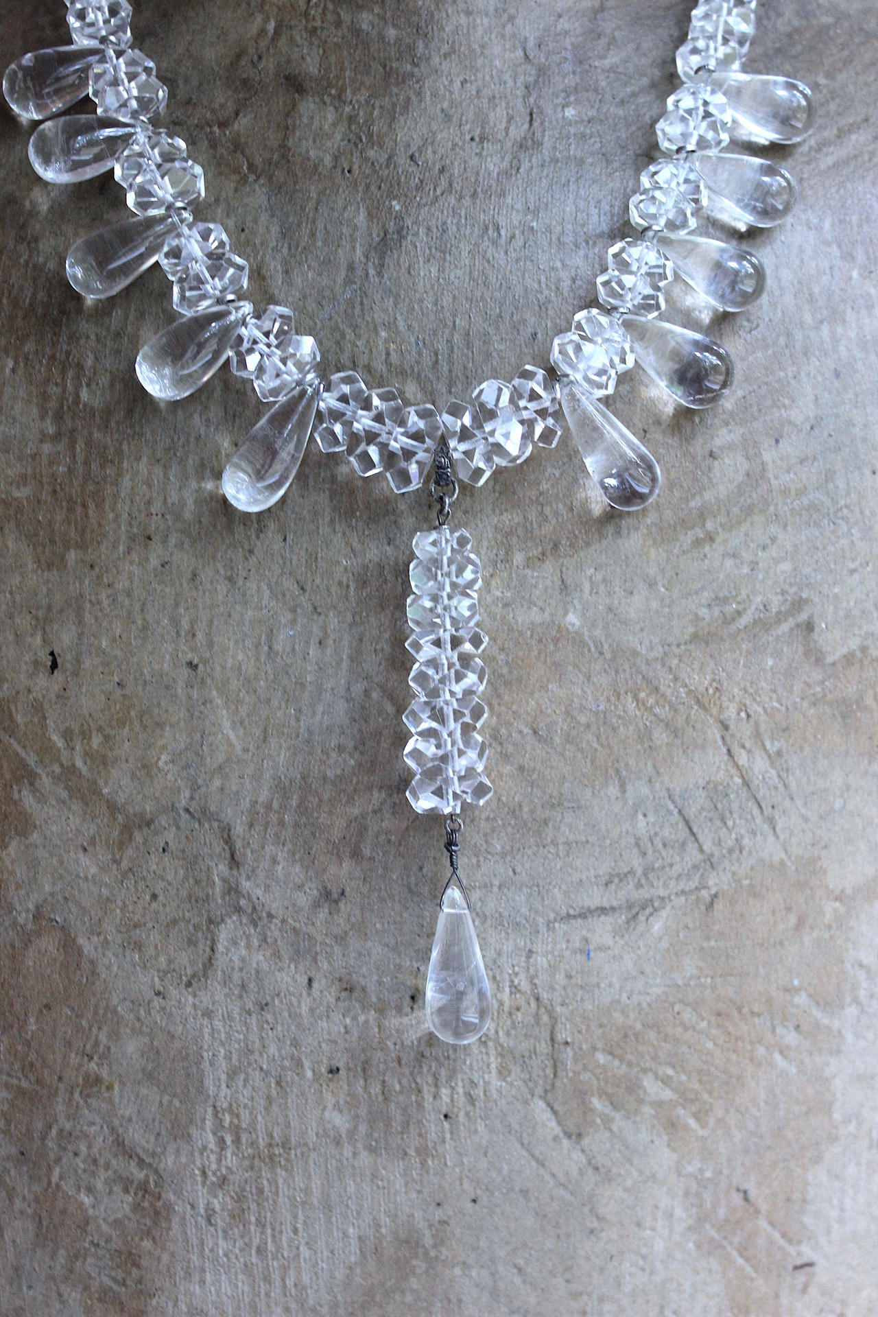 NEW! When you Can't Find the Words Necklace with Polished Clear Rock Quartz Tear Drops, Faceted Rock Quartz Crystal Beads, Sterling Chain