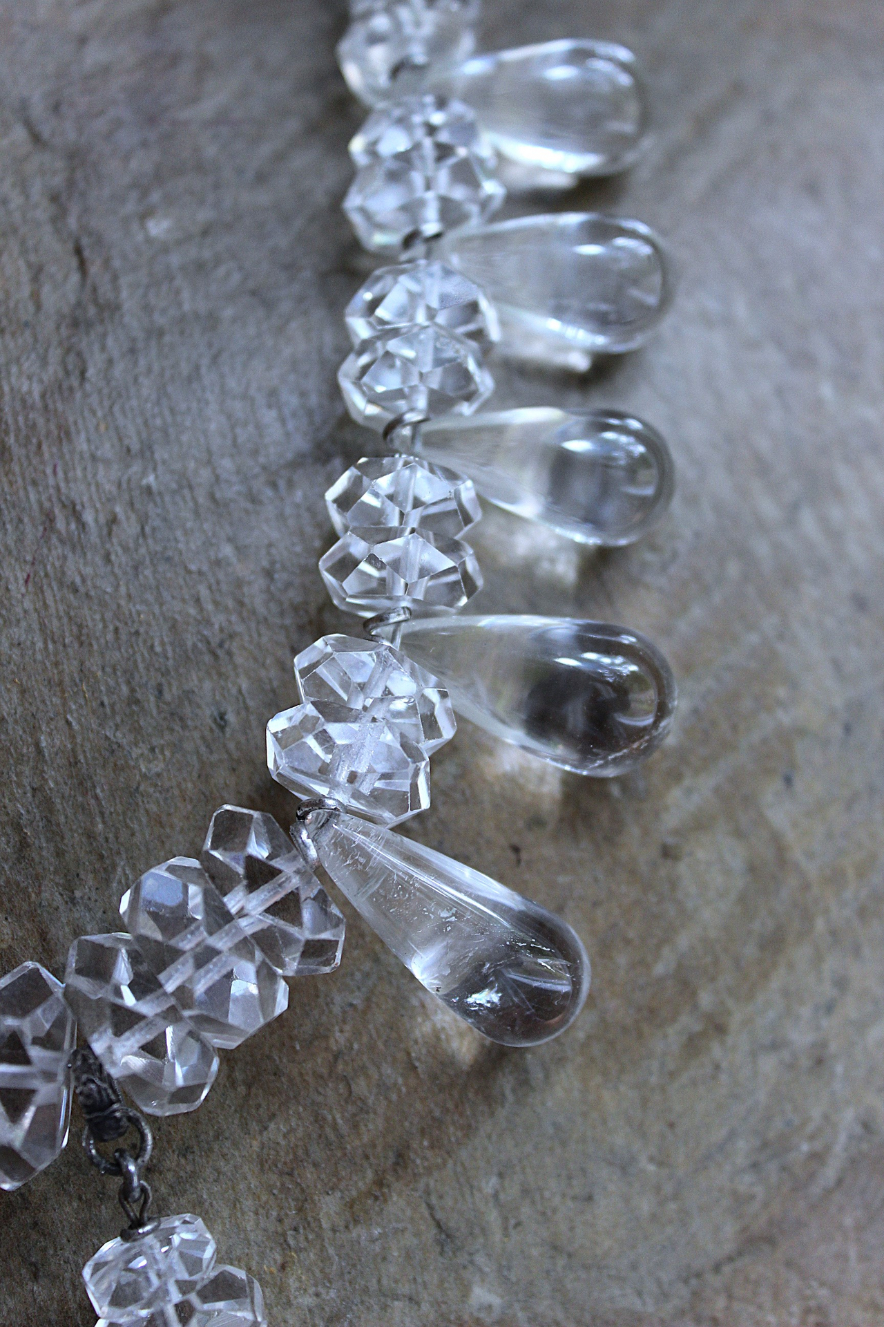 NEW! When you Can't Find the Words Necklace with Polished Clear Rock Quartz Tear Drops, Faceted Rock Quartz Crystal Beads, Sterling Chain