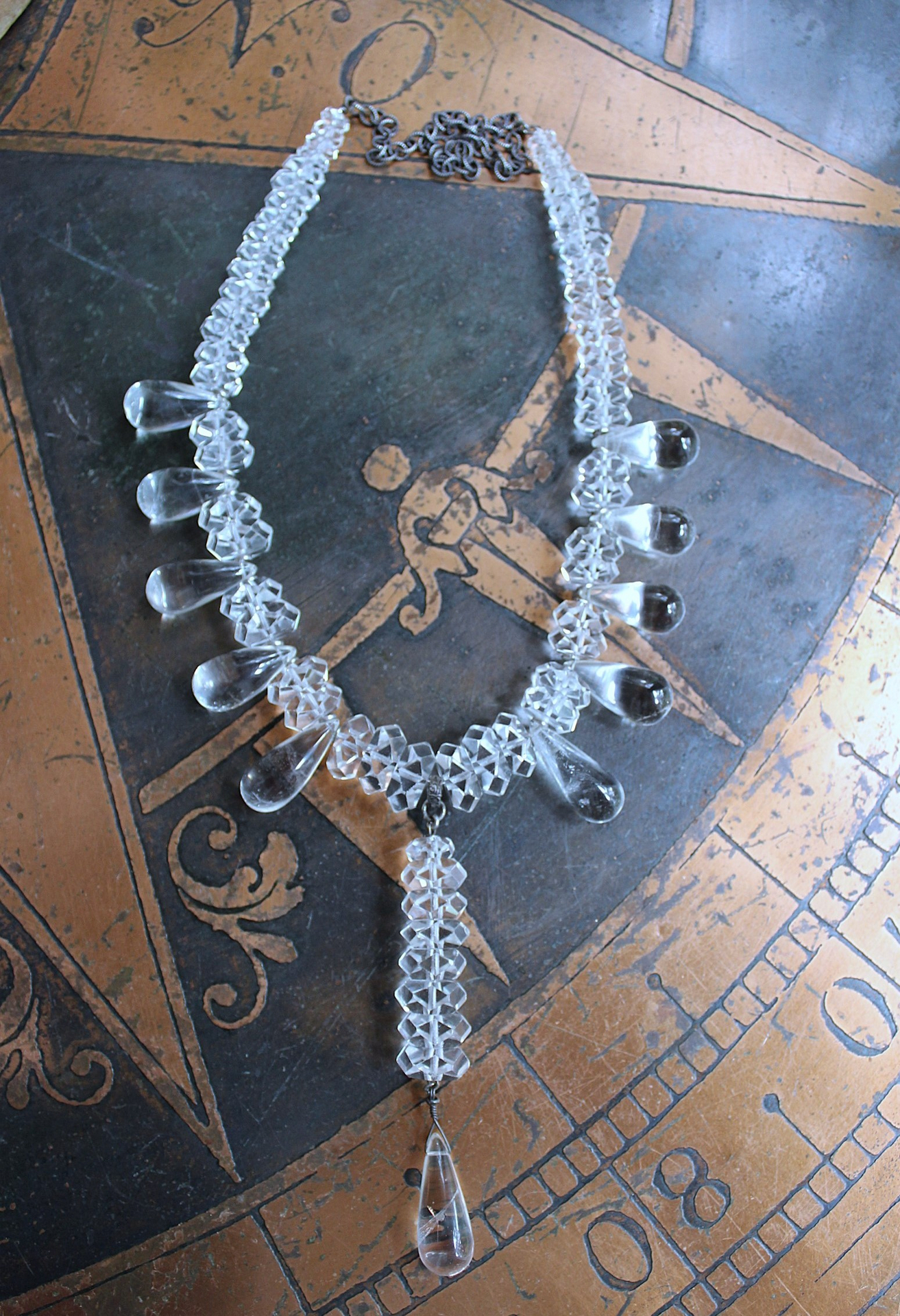 NEW! When you Can't Find the Words Necklace with Polished Clear Rock Quartz Tear Drops, Faceted Rock Quartz Crystal Beads, Sterling Chain