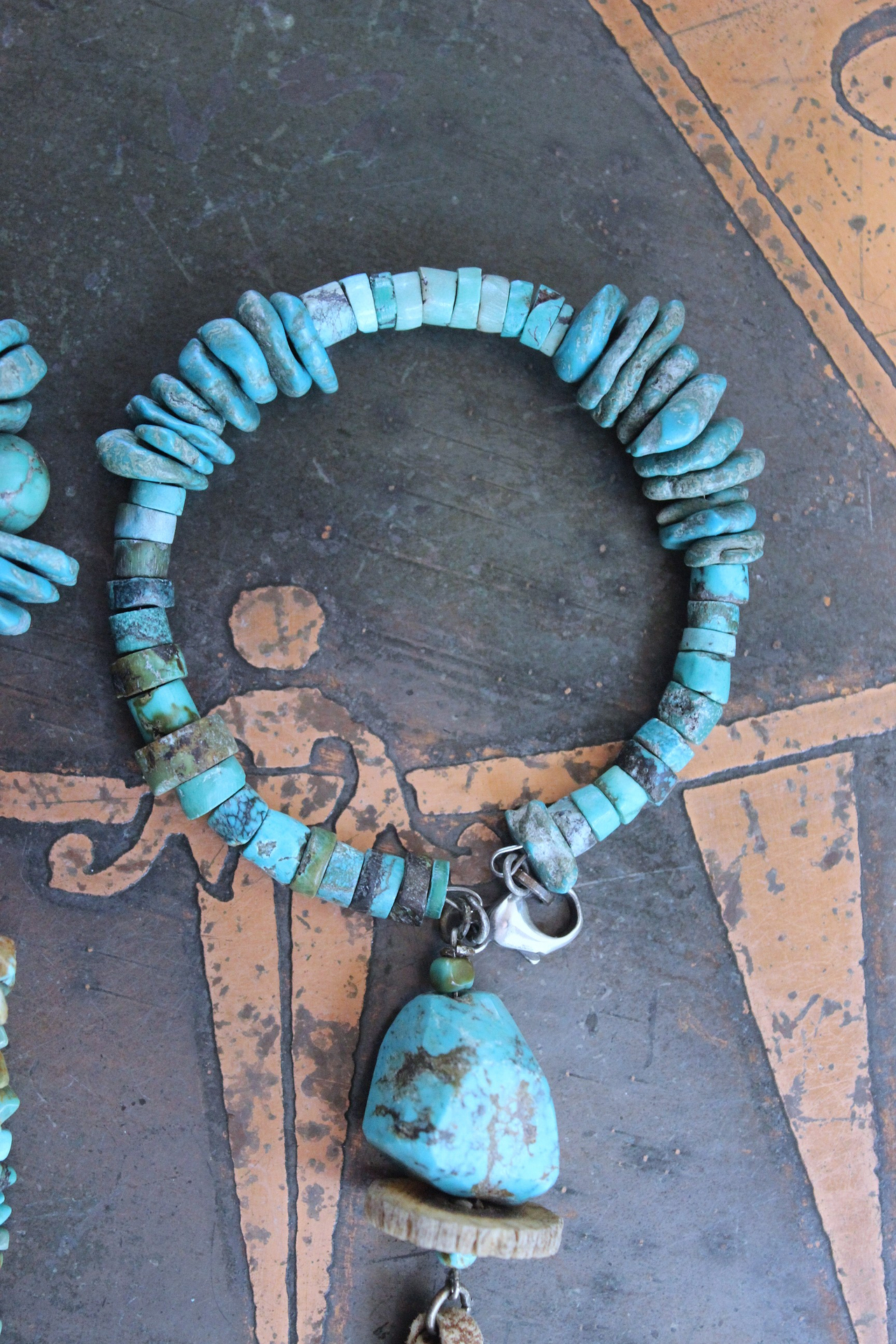 Set of Three Turquoise Stacking Bracelets with Faceted Clear Rock Quartz Drops, Unique Faceted Turquoise Stone, Leather Tassel