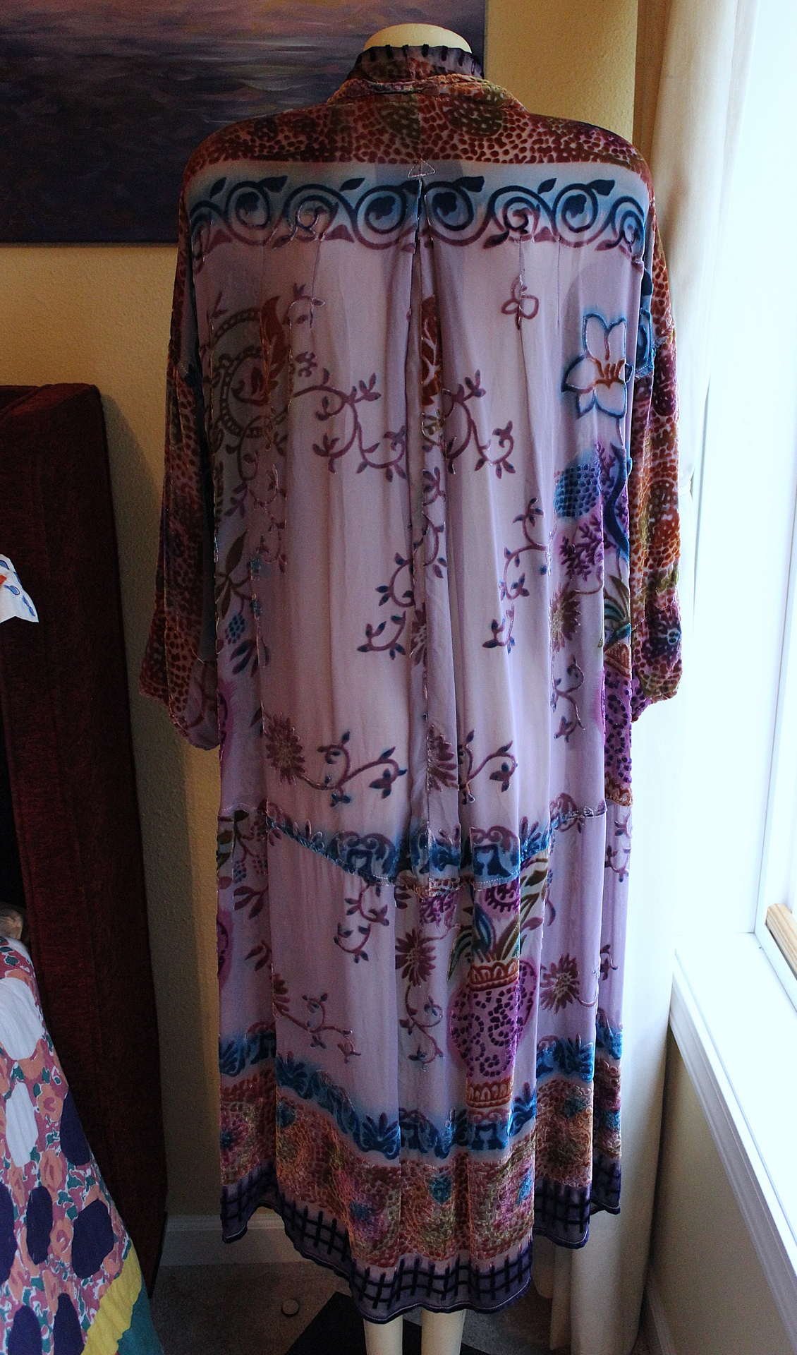 NEW! RARE Vintage Hand Dyed Silk Velvet URU Duster with Shawl Collar, Patch Pockets
