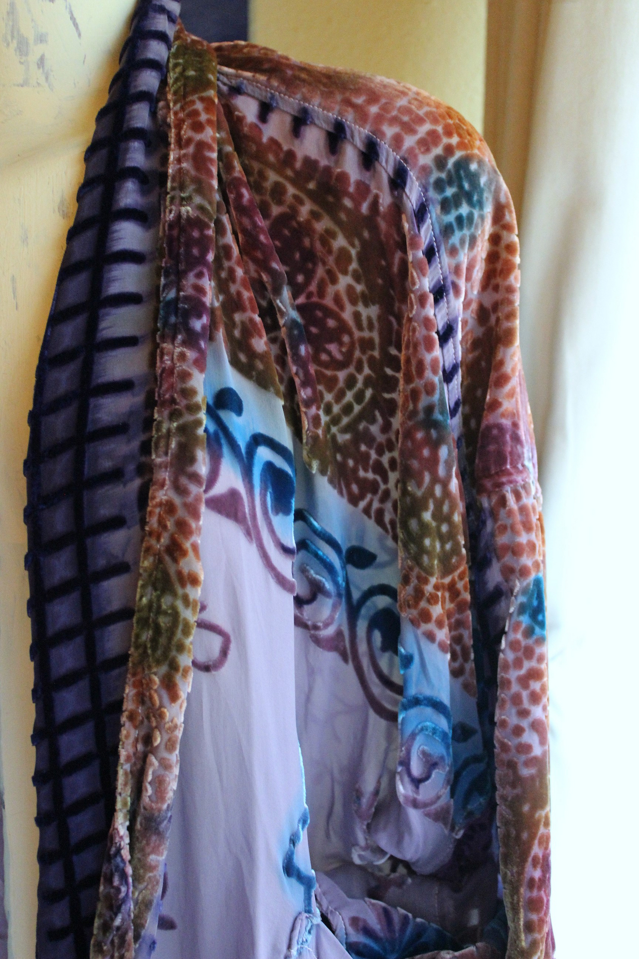 NEW! RARE Vintage Hand Dyed Silk Velvet URU Duster with Shawl Collar, Patch Pockets