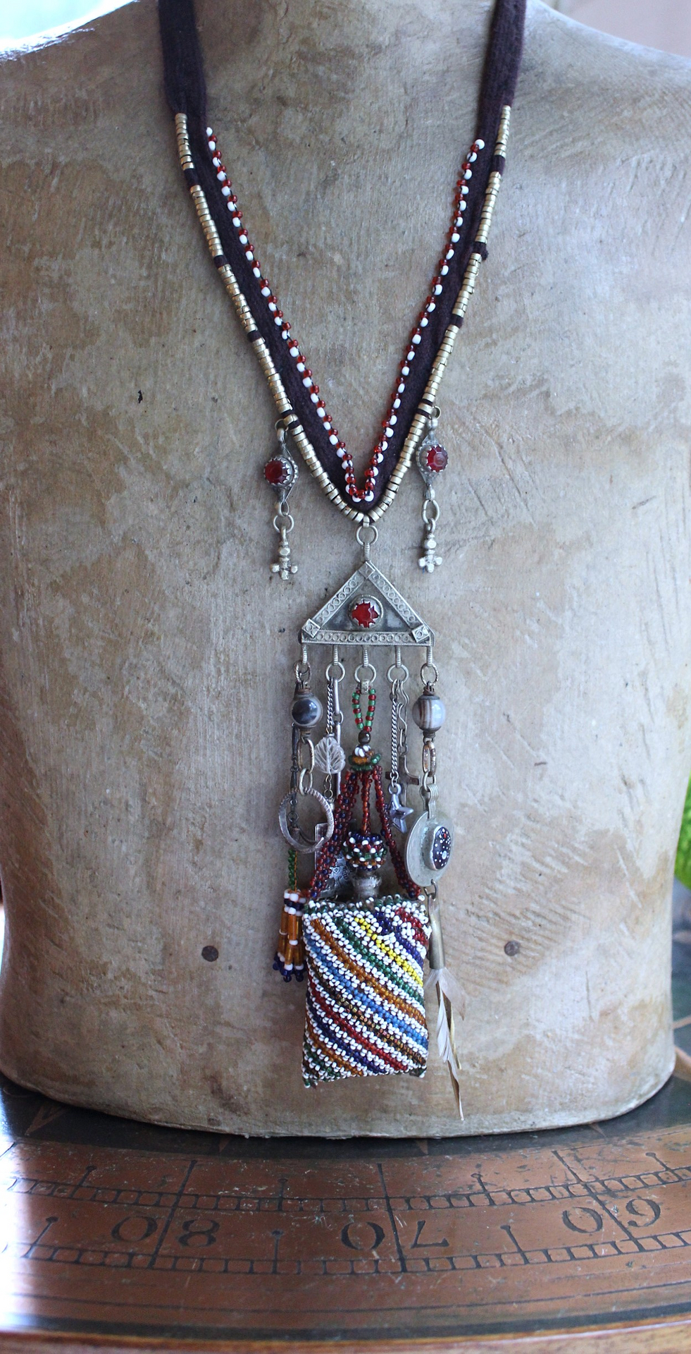 A Tale of Love Necklace with Antique Beaded Glass Vessel,Antique Sterling Snake Ring,Sterling Engraved The Chariot Tarot Card & More!