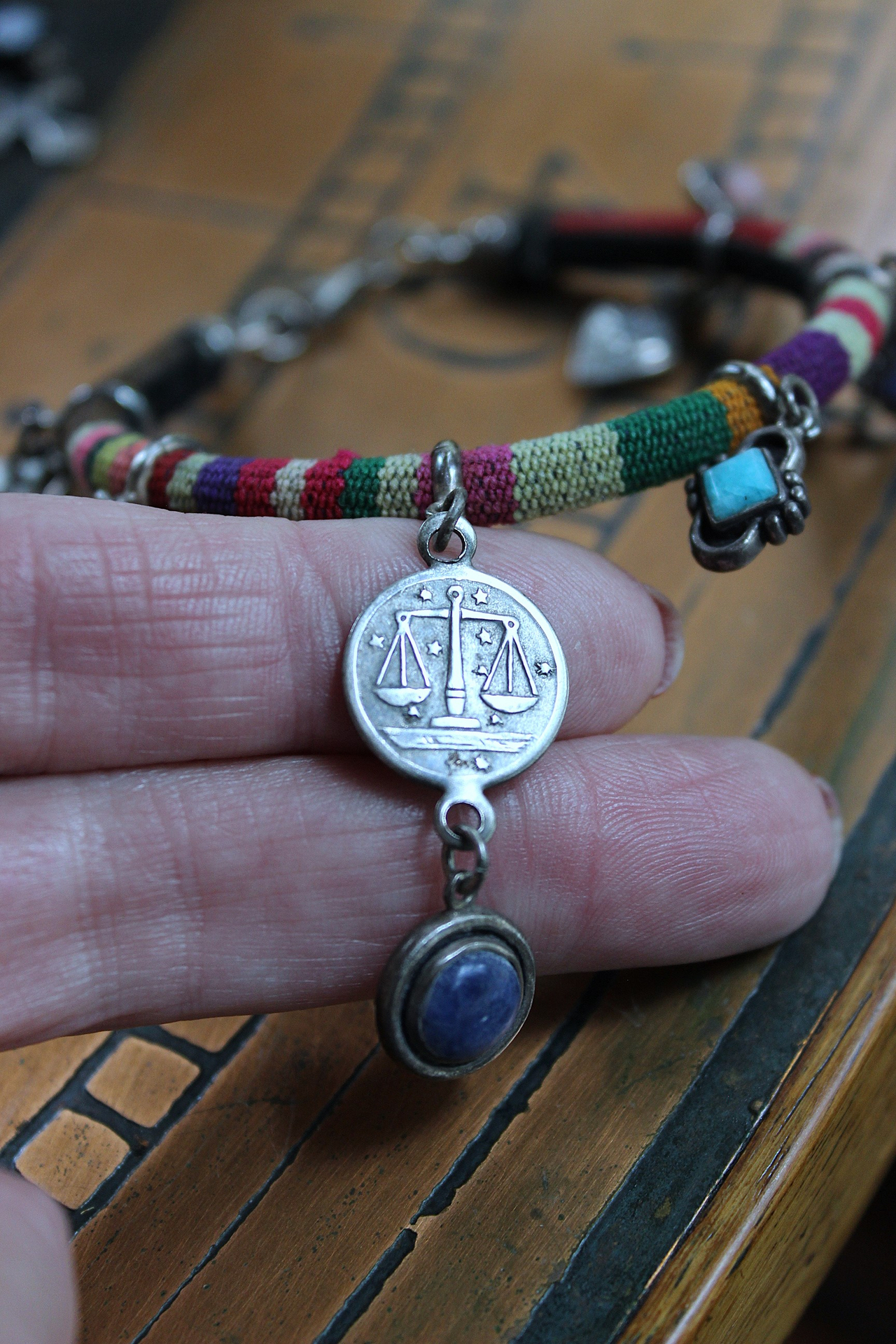 Set of 5 Woven Serape Textile & Sterling Stacking Bracelets with Multiple Drops & Dangles - lots of Sterling & Unique Pieces!
