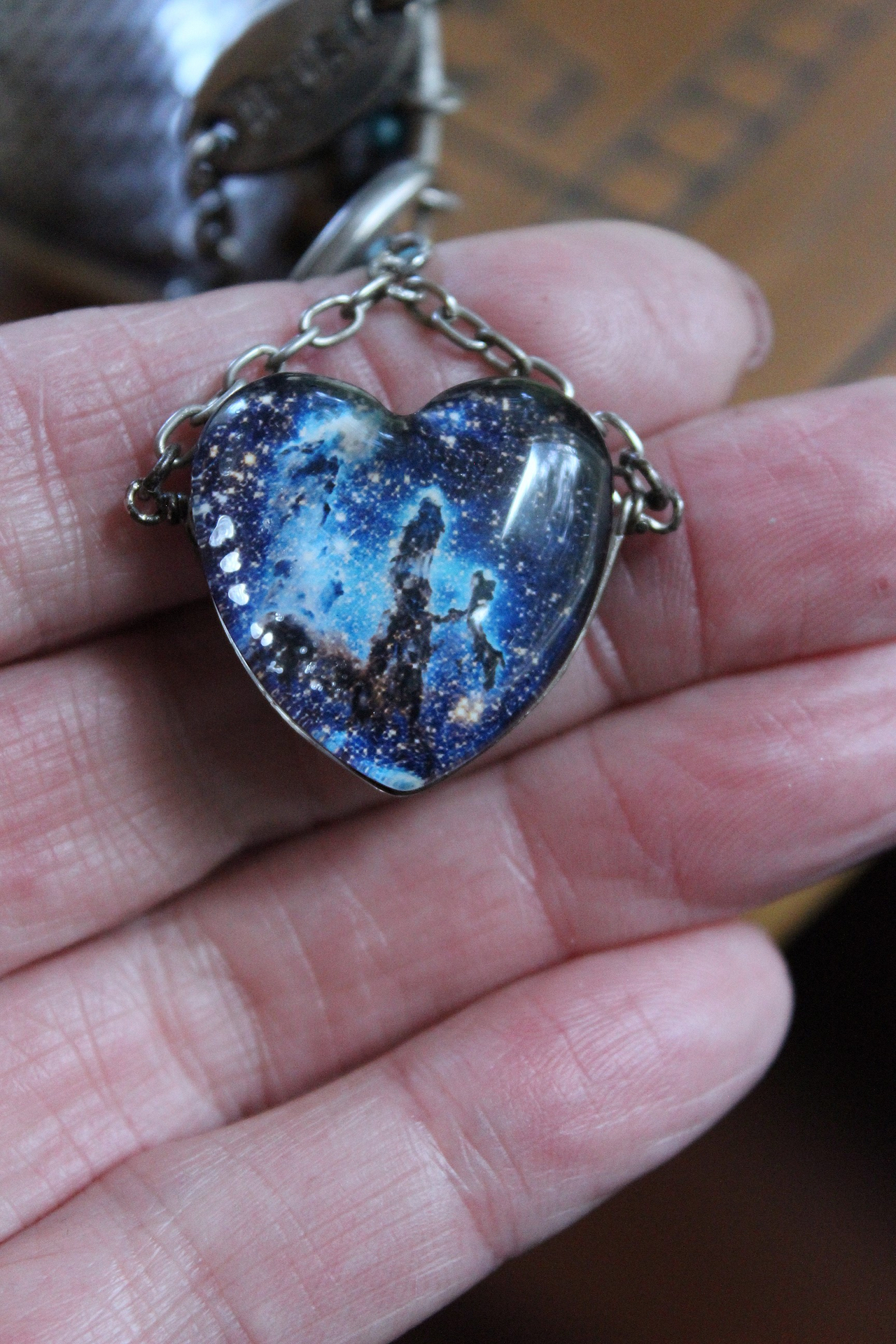 The Heirophant Wide Sterling Weave Cuff Bracelet with Heart Shaped Glass Pillars of Creation,Sterling Engraved Heirophant Medal, Sterling Stars & More!