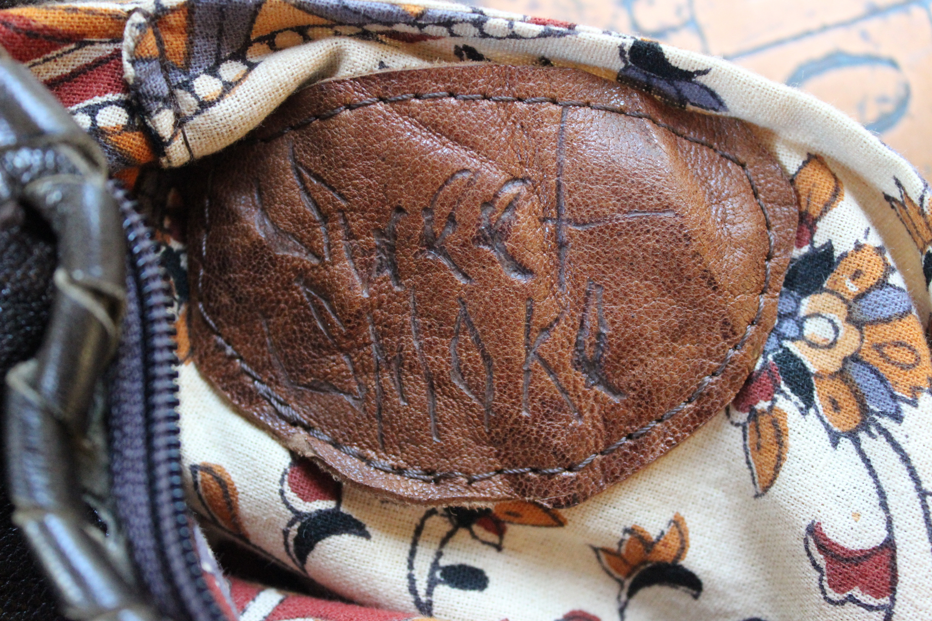 Rare Vintage Free Bird Sweet Smoke Leather Bag with Polished Agate, Fringe and Front Pocket