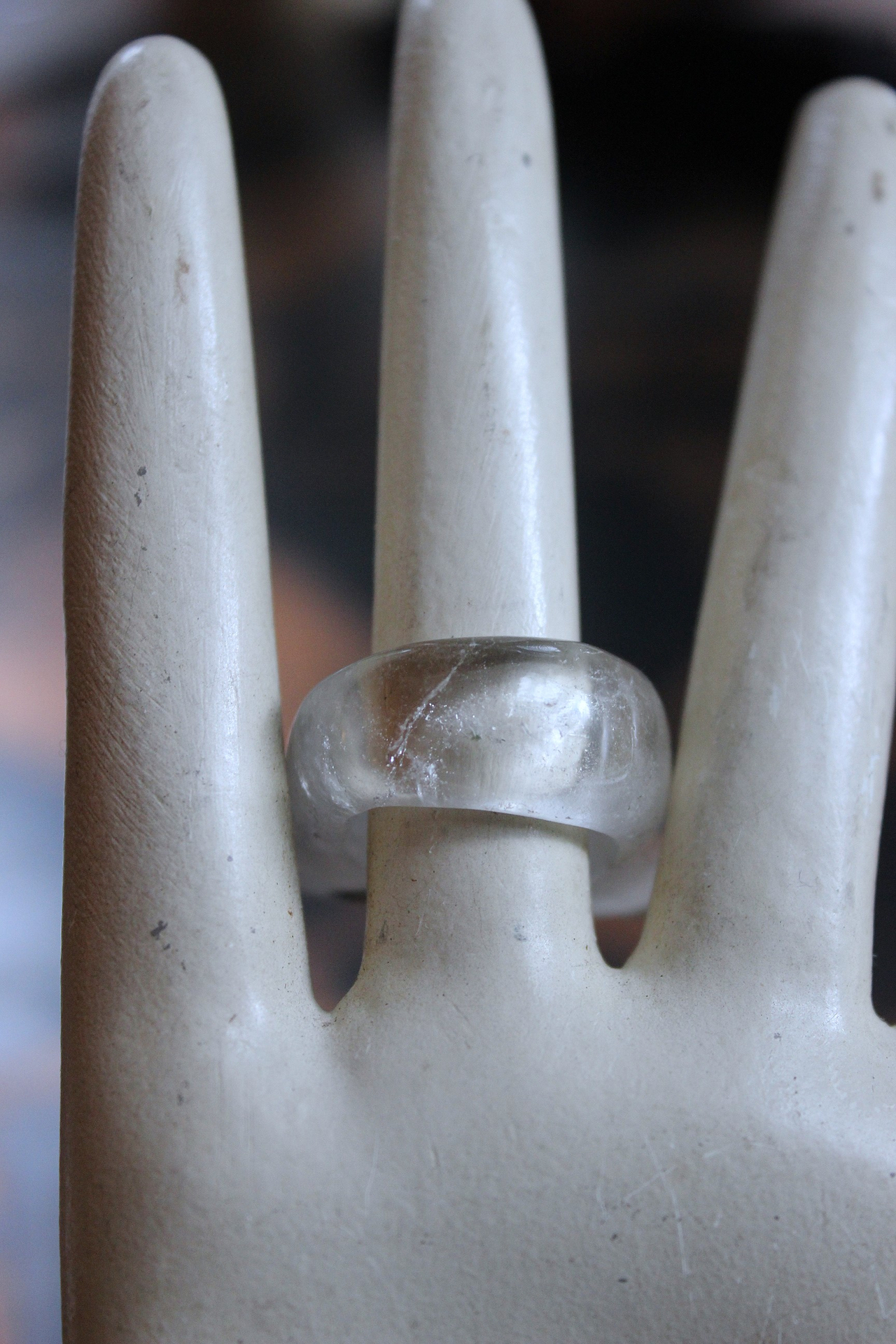 Rare Antique Clear Rock Quartz and Green Barrel Tourmaline Ring - size 8