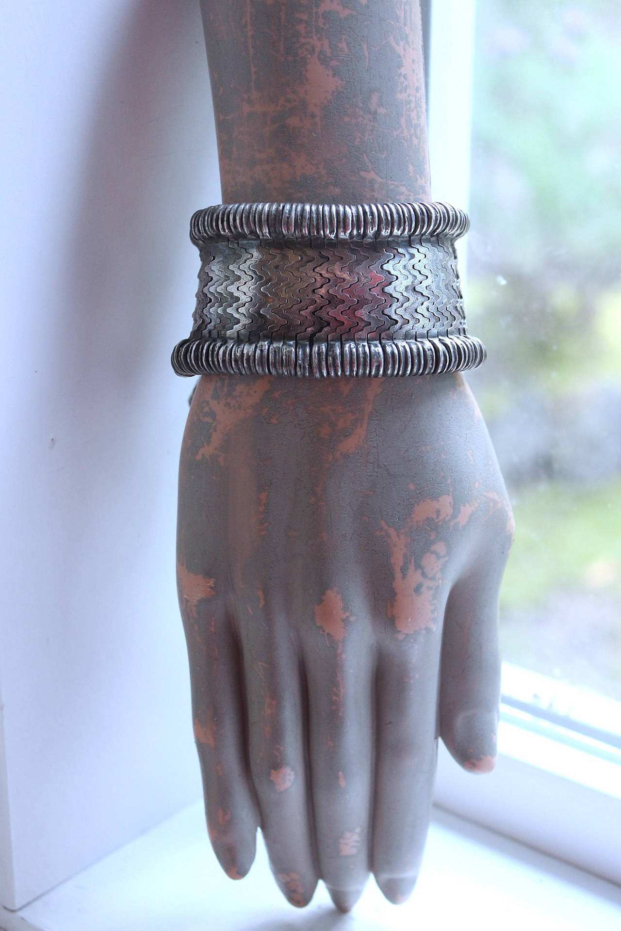 How to Fly Bracelet with Old Sterling Cuff, Sterling Cross, Raven Wing,Glass Quote Vessel & Sterling Capped Bead
