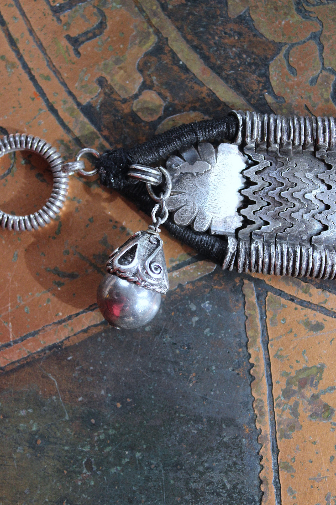 How to Fly Bracelet with Old Sterling Cuff, Sterling Cross, Raven Wing,Glass Quote Vessel & Sterling Capped Bead
