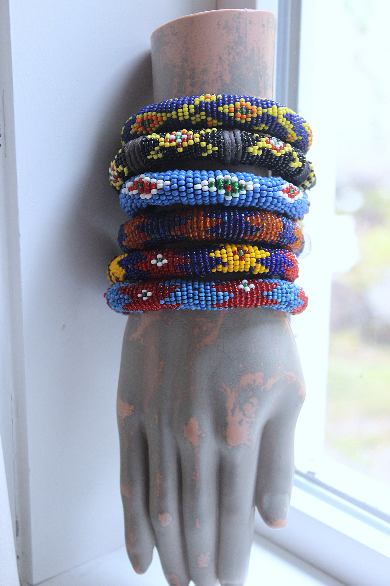 Set of 6 Authentic Tribal Seed Bead Bracelets with Various Drops & Dangles