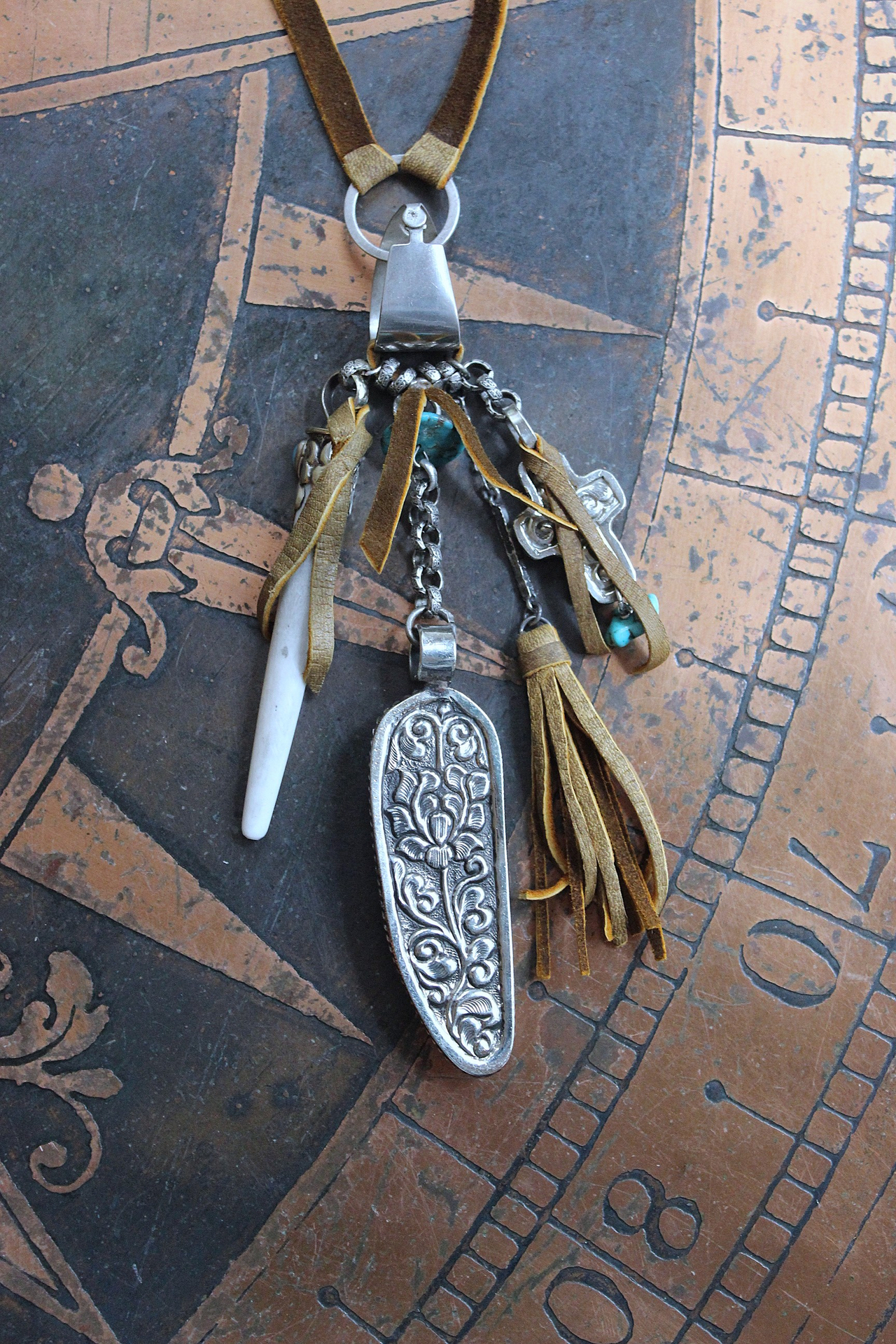 NEW! One Life Before You Necklace with Unique Painted Carved Bone Feather, Cross, Premium Distressed Leather Ties, Sterling Chain & More!