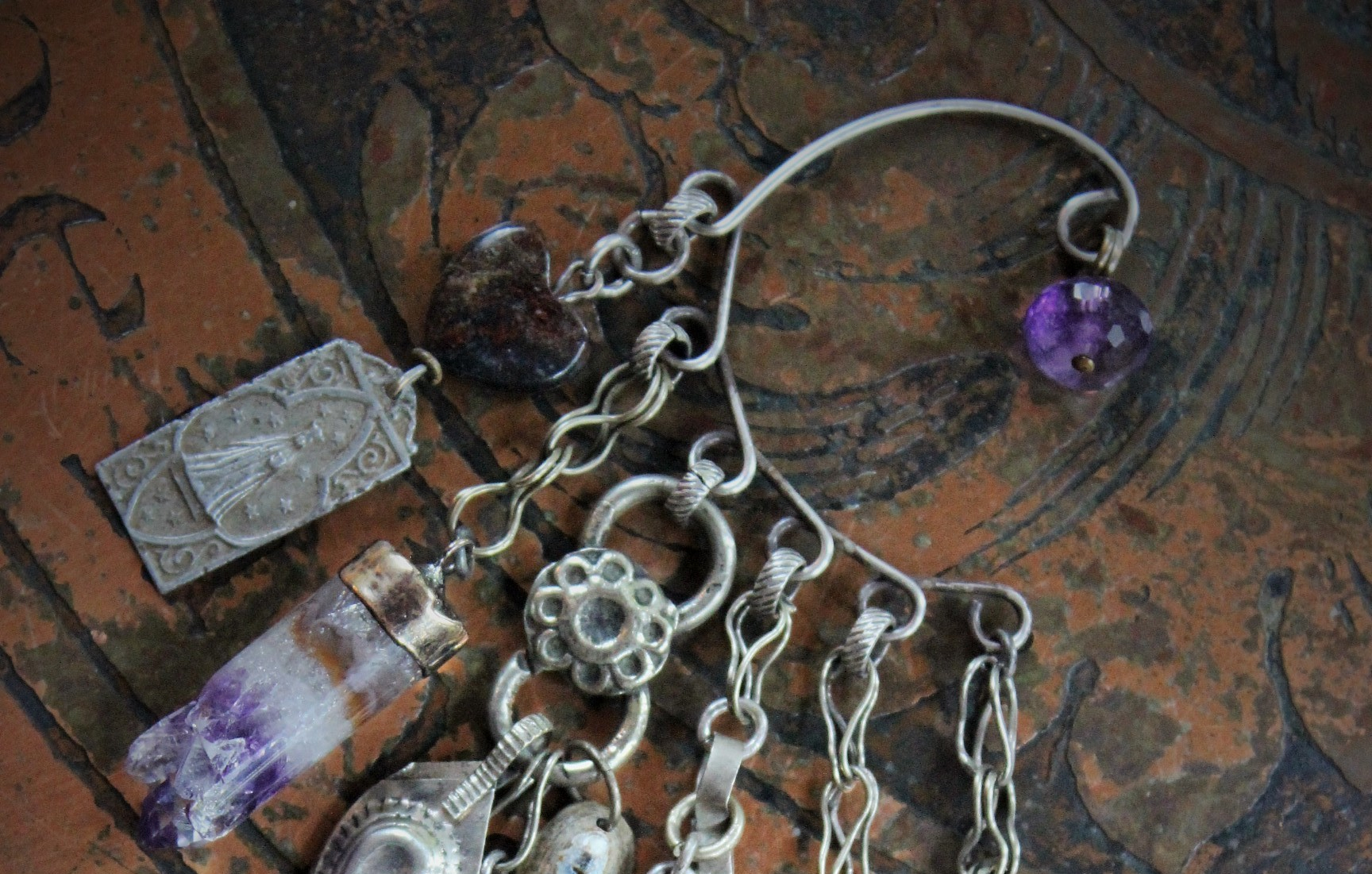 NEW! Gypsy Spirit Sterling Behind the Ear Cuff w/Garnet Heart,Sterling Capped Banjara Bead Tassel,Puffy Heart,Sterling 4 Way Cross,Polished Amethyst Druzy & More!