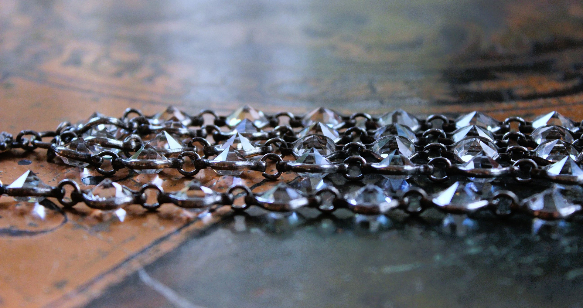 Unique Bezel Set Faceted Pointed Crystal Bracelet Set with Antique French Medals