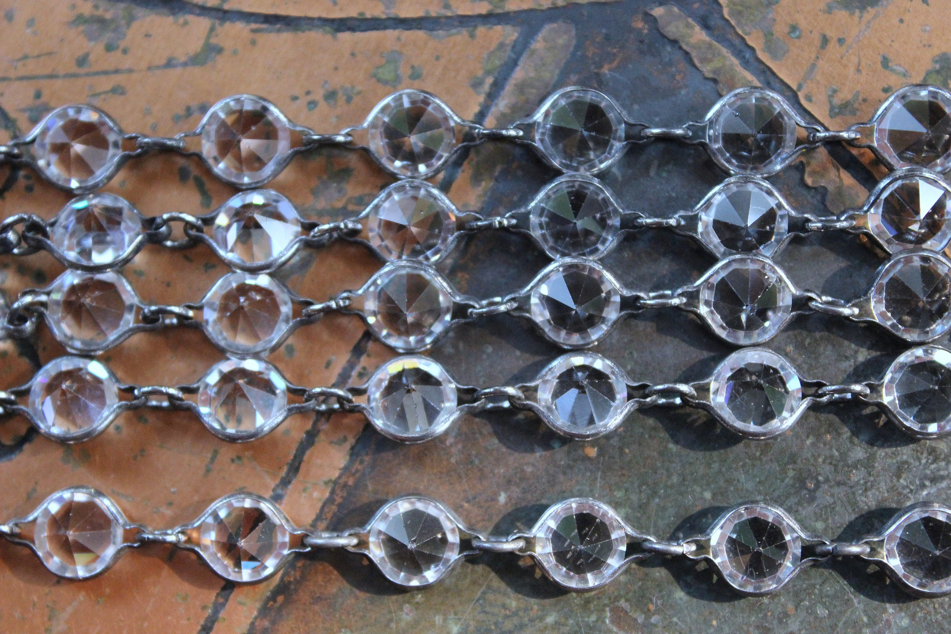 Unique Bezel Set Faceted Pointed Crystal Bracelet Set with Antique French Medals
