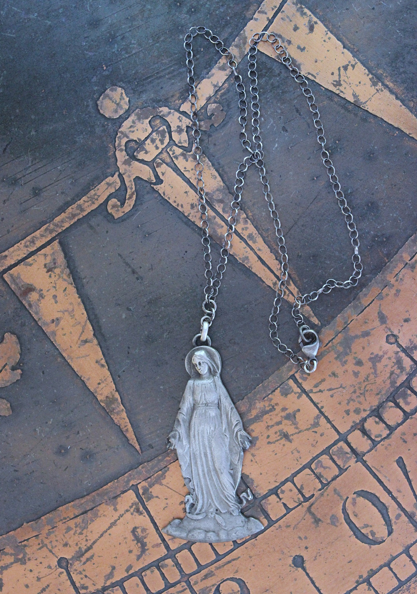 The Genesis of Love Necklace with Rare Virgin Mary and Serpent Pendant, Sterling Rolo Chain & Clasp