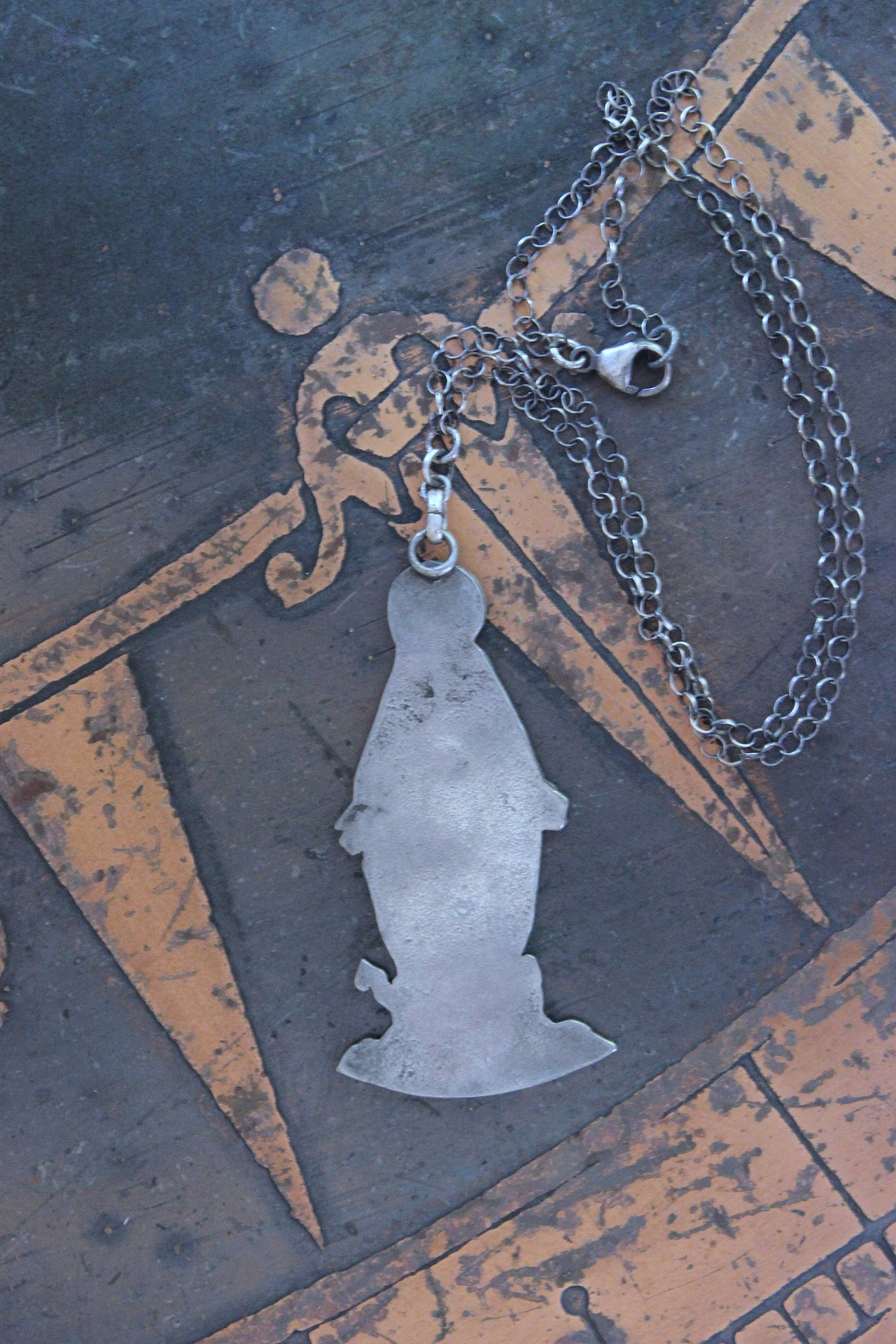 The Genesis of Love Necklace with Rare Virgin Mary and Serpent Pendant, Sterling Rolo Chain & Clasp