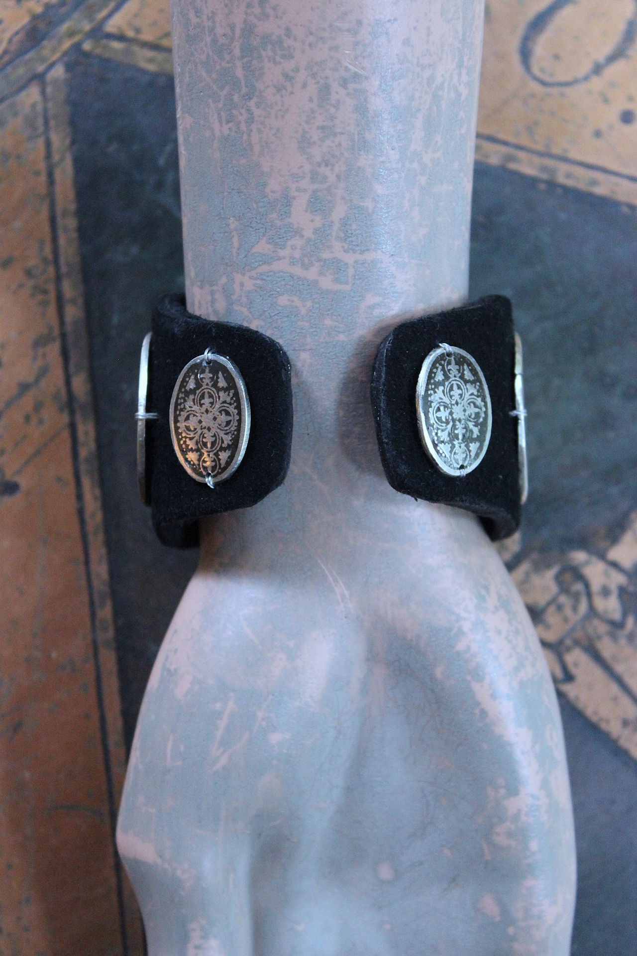 OOAK Marian Cross Cuff Bracelet with Unique Dimensional Cross,Antique Sterling Medallions,Bead Point Crosses