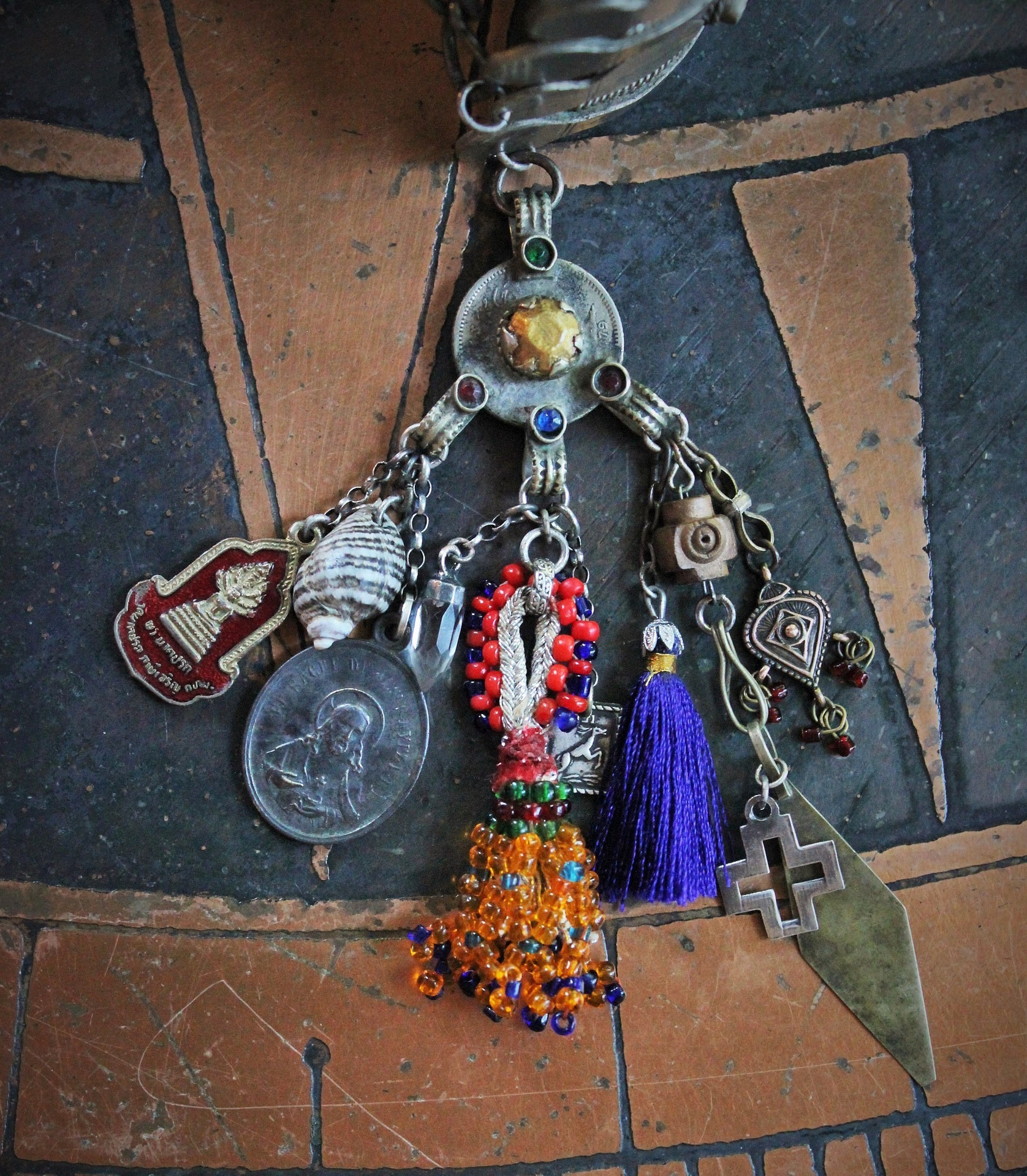 The Presence of God Wide Cuff Bracelet w/Amazing Gypsy Cuff,Antique & Vintage Medals and Drops,Beaded Banjara Tassel,Faceted Quartz Point & More!