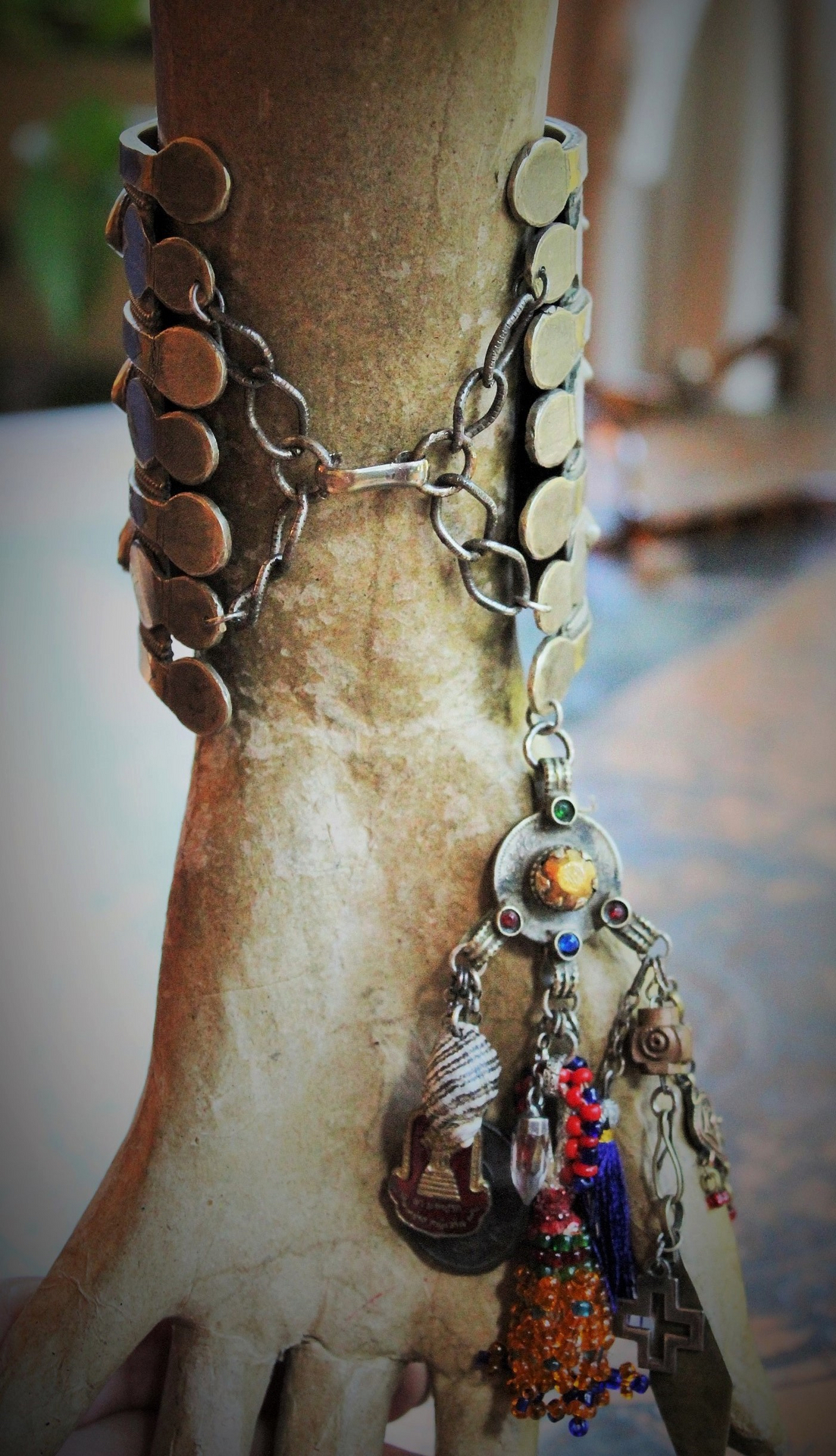 The Presence of God Wide Cuff Bracelet w/Amazing Gypsy Cuff,Antique & Vintage Medals and Drops,Beaded Banjara Tassel,Faceted Quartz Point & More!