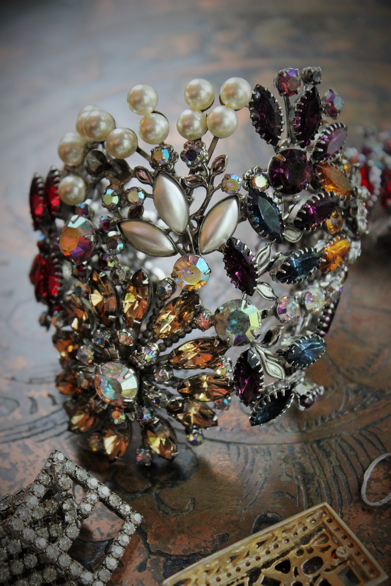 Jewelry Compilation with Amazing Vintage & Antique Rhinestone Pieces,Sterling Vermeil Gemstone Findings,Antique Tassel Earrings,Tom Binns Cuff & More!