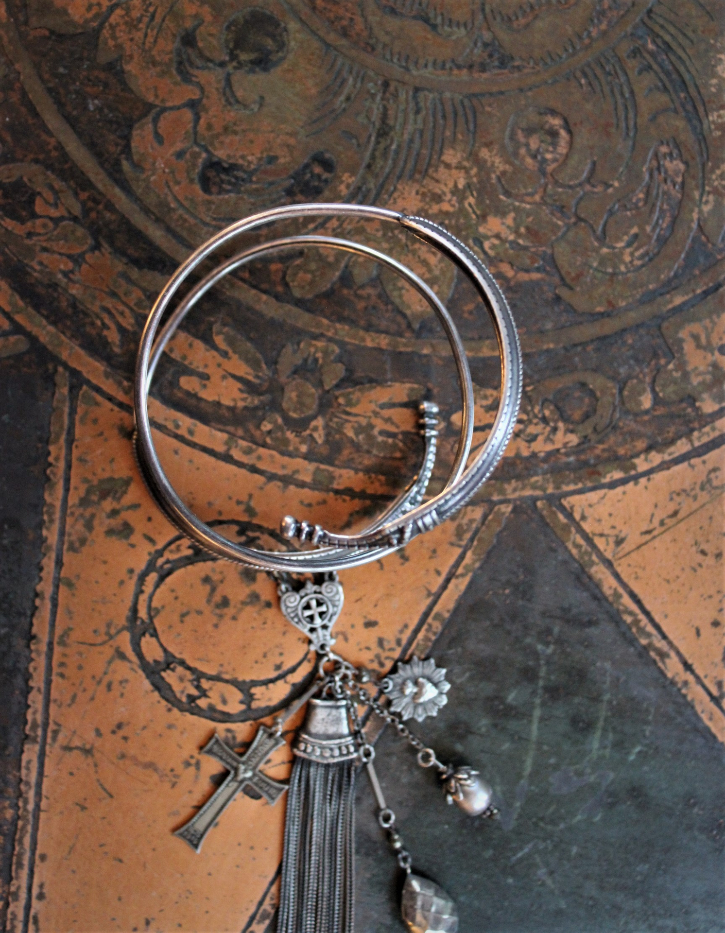 Strongest Soul Bracelet with Rare Vintage Sterling David Anderson Norway Coil 300 AD Replica Bracelet, Sacred Heart Medal and Cross,Foxtail Chain Tassel & More!
