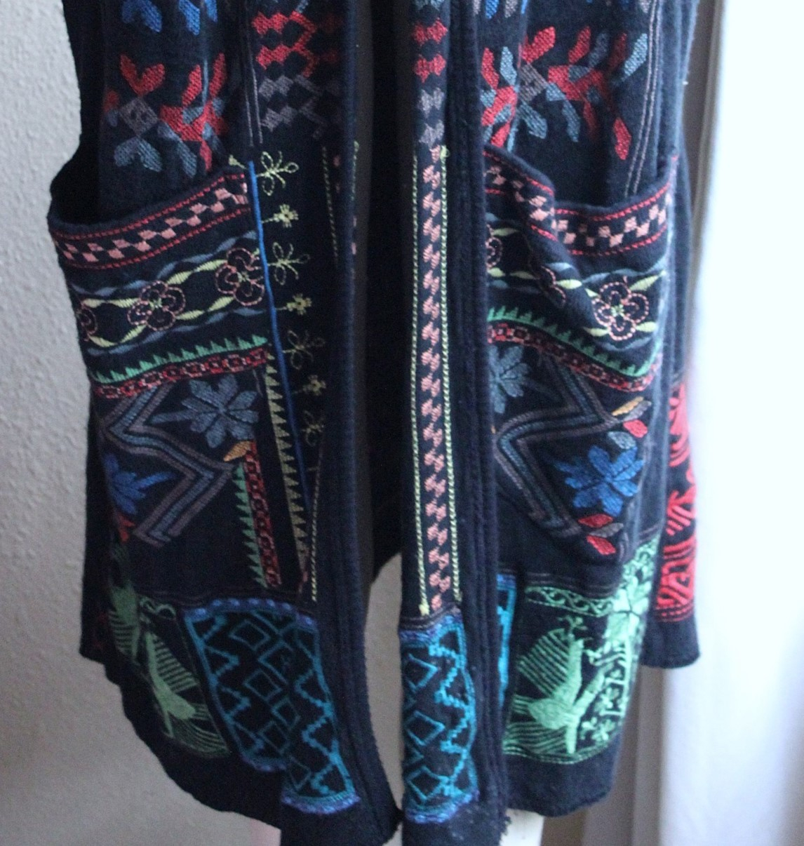 NEW! Vintage Biya by Johnny Was Long Embroidered Open Front Vest with Front Pockets