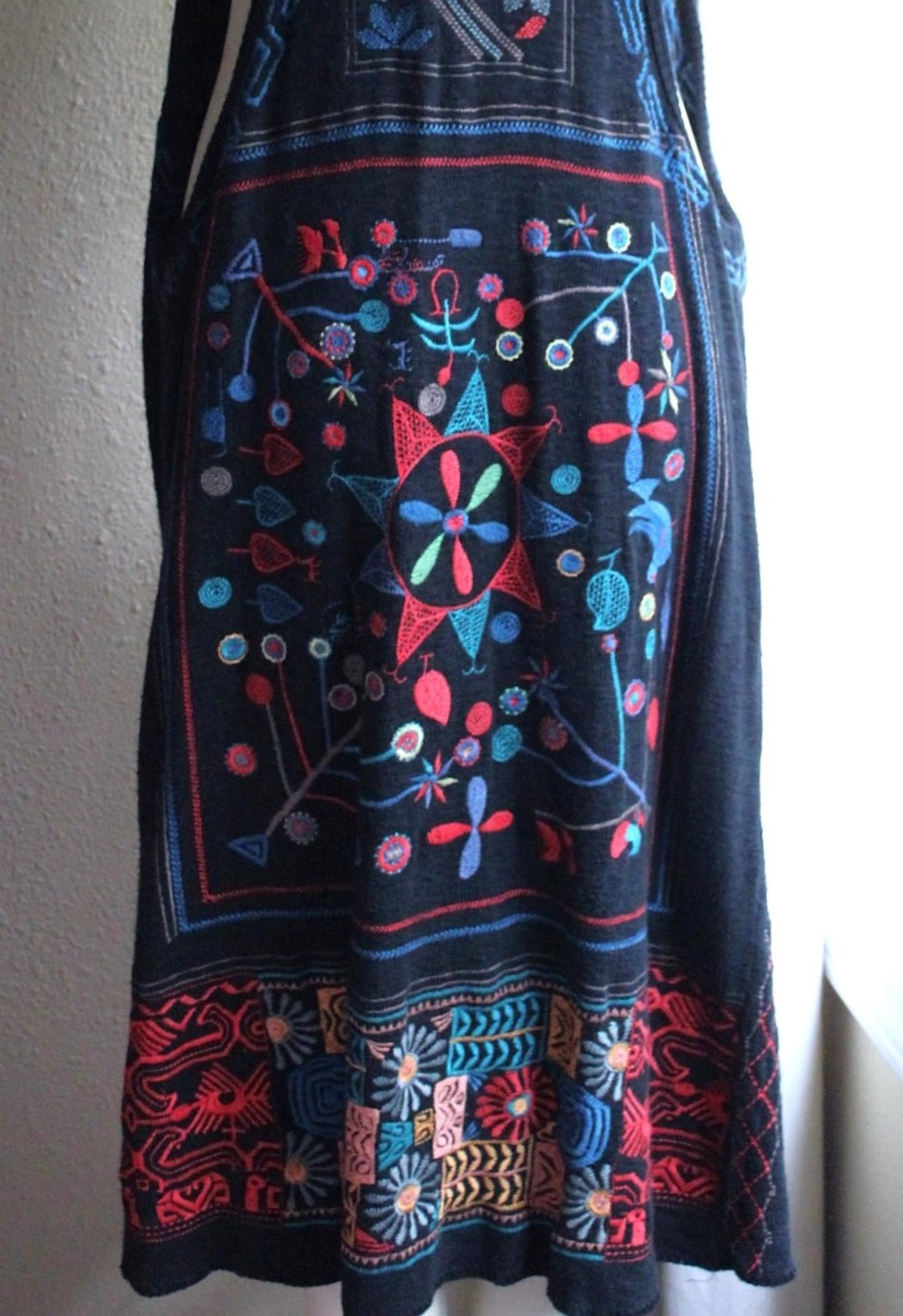 NEW! Vintage Biya by Johnny Was Long Embroidered Open Front Vest with Front Pockets