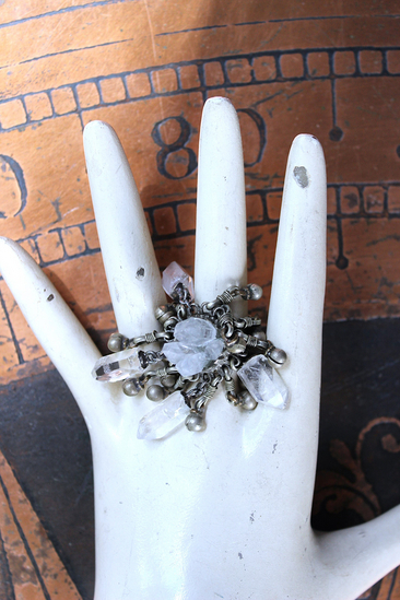 Unique Antique Kuchi Gypsy Ring with Clear Rock Quartz Points - size 9