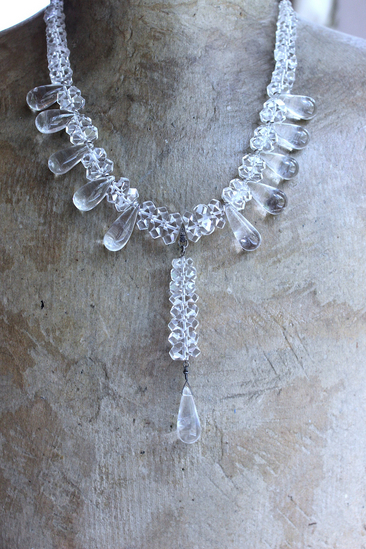 NEW! When you Can't Find the Words Necklace with Polished Clear Rock Quartz Tear Drops, Faceted Rock Quartz Crystal Beads, Sterling Chain