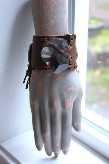 Free Form Smoky Quartz Cuff Bracelet with Jasperized Petrified Wood Beads, and Faceted Smoky Quartz Gemstone