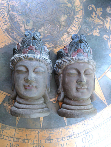 Heavy Hard Wood Hand Carved & Painted Buddha Bookends