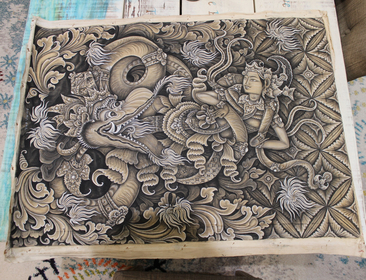 Signed Painting by Renowned Bali Artist I Dewa Made Oka Wiri - most likely of the Barong Lundung legend