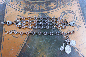 Unique Bezel Set Faceted Pointed Crystal Bracelet Set with Antique French Medals