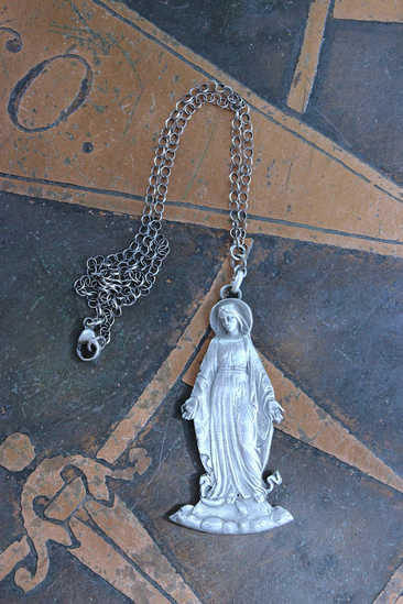 The Genesis of Love Necklace with Rare Virgin Mary and Serpent Pendant, Sterling Rolo Chain & Clasp